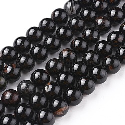 Natürliche schwarze Turmalin Perlen Stränge, Runde, 10 mm, Bohrung: 1 mm, ca. 39 Stk. / Strang, 15.3 Zoll (39 cm)
