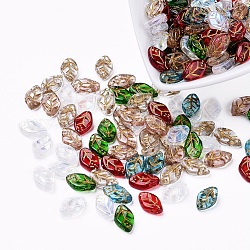 Perles de verre tchèques, galvanoplastie / couleur incrustation or, feuille, couleur mixte, 12.5x7.5x3.5mm, trou: 0.8 mm, environ 237~243 PCs / sachet 