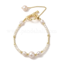 Bracelets en perles naturelles, perles et tubes en laiton, véritable 14k plaqué or, 7 pouce (17.7 cm)
