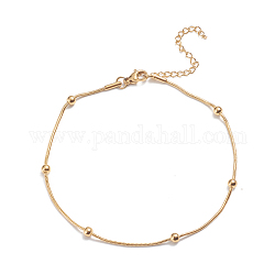 304 bracelets de cheville chaîne serpent ronde en acier inoxydable, avec des perles rondes et fermoirs pince de homard, or, 9-1/2 pouce (24 cm)
