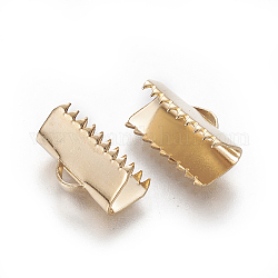 304 Stainless Steel Ribbon Crimp Ends, Rectangle, Golden, 7.5x13mm, Hole: 1.2mm