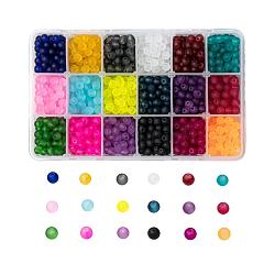 Perle di vetro trasparente 18 colori, per la fabbricazione di gioielli di perline, smerigliato, tondo, colore misto, 6mm, Foro: 1.3~1.6 mm, su 70pcs / colore, 18 colori, 1260pcs/scatola