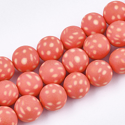 Handgemachte Fimo-Perlen Stränge, Runde, orange rot, 10~10.5x9.5~10 mm, Bohrung: 1.5 mm, ca. 38 Stk. / Strang, 15.1 Zoll