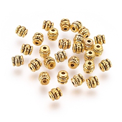 Perles de style tibétain, sans plomb et sans nickel, baril, Or antique, 5x5x5mm, Trou: 1.5mm