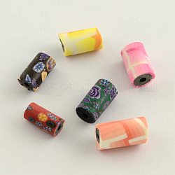 Handmade Polymer Clay Beads, Column, Mixed Color, 7mm, High:11mm, Hole: 2mm