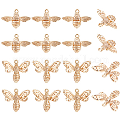 BENECREAT 16Pcs 2 Styles Brass Pendants, Bees, Real 18K Gold Plated, 11.5~14x17x4.5~5mm, Hole: 1mm, 8pcs/style