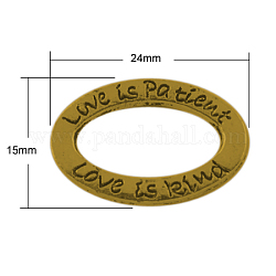 Mother's Day Gifts Ideas Tibetan Style Carved Message Word Love is Patient & Kind Oval Linking Rings, Lead Free & Nickel Free, Antique Golden, 15x24x2mm