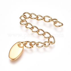 Vacuum Plating 304 Stainless Steel Chain Extender, Soldered Curb Chain, with Oval Charms, Golden, 58~68mm, Link: 4x3x0.5mm
