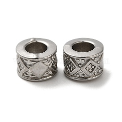 304 Stainless Steel Beads, Large Hole Beads, Column with Rhombus, Stainless Steel Color, 7.5x5.5mm, Hole: 3.8mm