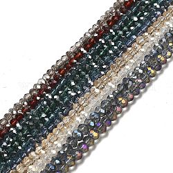 Electroplate Glass Beads Strands, Faceted Rondelle, Mixed Color, 3.5x2.5~3mm, Hole: 1mm, about 100pcs/strand, 10 inch