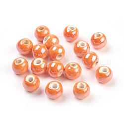 Фарфоровые бусины ручной работы, жемчужные, круглые, оранжевые, 10 мм, отверстие : 2~3 мм