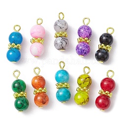 10 pendentif rond en perles de verre de 10 couleurs., avec les accessoires en alliage et en fer , breloques de gourde, couleur mixte, 23.5x8mm, Trou: 3.2mm, 1 pc / couleur
