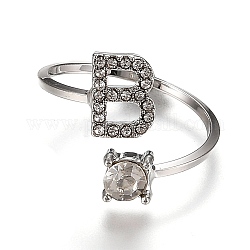 Сплав манжеты кольца, открытые кольца, с кристально горный хрусталь, платина, letter.b, размер США 7 1/4 (17.5 мм)