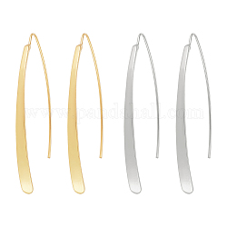 2 par de pendientes colgantes ovalados y rectangulares de aleación de 2 colores para mujer, platino y oro, 53.5~54x4~4.5mm, pin: 0.6~0.8 mm, 1 par / color
