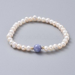 Grado elástico a pulseras de perlas naturales de agua dulce, con cuentas de cuarzo natural (teñido) y cuentas de latón, 2 pulgada (5.1 cm)