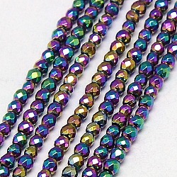 Chapelets de perles en hématite synthétique sans magnétiques, facette, ronde, Grade a, multi-couleur plaquée, 4mm, Trou: 1mm, Environ 100 pcs/chapelet, 16 pouce