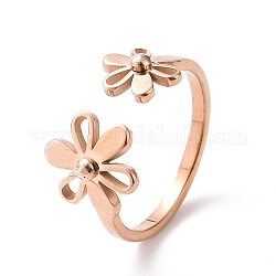 Placage ionique (ip) 304 anneau de manchette ouvert fleur en acier inoxydable pour femme, or rose, nous taille 7 (17.3 mm)