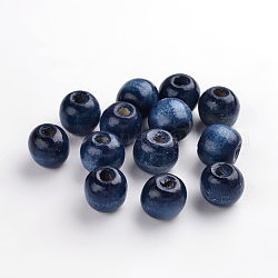 Natural Wood Beads, Dyed, Round, Marine Blue, 12x10.5mm, Hole: 3mm, about 1800pcs/1000g