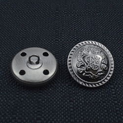 Латунные кнопки хвостовика, плоские круглые с цветочным узором, металлический черный, 20 мм