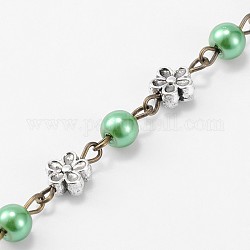 Handarbeit rund Glasperlenketten Perlen für Halsketten Armbänder machen, mit tibetanischen Legierungsblumenketten und eisenhaltiger Nadel, ungeschweißte, mittleres Seegrün, 39.3 Zoll