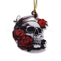 Grandes colgantes de acrílico opaco impreso por una cara, para halloween, cráneo con flor, de color rojo oscuro, 490x2mm, agujero: 3.5 mm