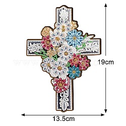 Religion croix et fleur bricolage diamant peinture pendentif kit de décoration, y compris le sac de strass en résine, stylo collant diamant, plaque de plateau et pâte à modeler, blanc, 190x135mm