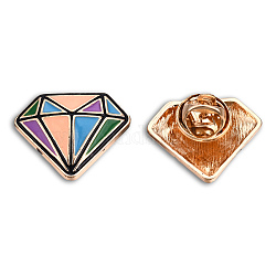 Diamond Shape Enamel Pin, Light Gold Plated Alloy Badge for Backpack Clothes, Nickel Free & Lead Free, Colorful, 20x24mm