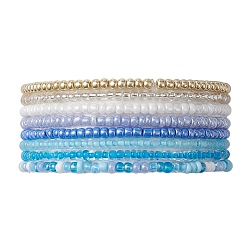 8 pièces 8 bracelets extensibles en perles de verre de couleur pour femmes, bleuet, diamètre intérieur: 2-1/8 pouce (5.5 cm)