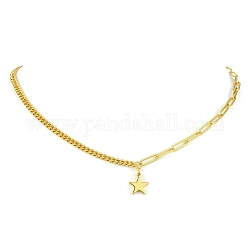 Collares colgantes de latón con cadenas de bordillos y clips, dorado, estrella, 17.72 pulgada (45 cm)