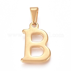 304 Stainless Steel Pendants, Golden, Initial Letter.B, 20x13x1.8mm, Hole: 3x7mm