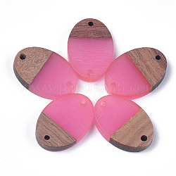 Connettori per collegamenti in resina e legno di noce, ovale, rosa caldo, 23x15.5x4mm, Foro: 1.8 mm