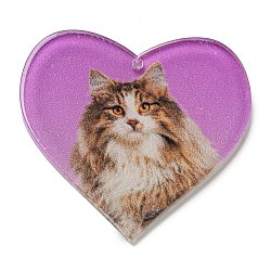 Ciondoli acrilico, cuore, forma di gatto, 37x40x2.5mm, Foro: 1.5 mm