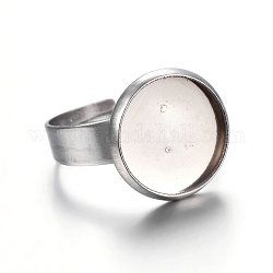 Verstellbare 304 Fingerring-Komponenten aus Edelstahl, Pad-Ring Basis Zubehör, Flachrund, Edelstahl Farbe, Größe 7, 17~17.5 mm, Fach: 12 mm