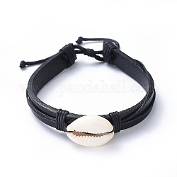 Bracelets ajustables en cuir de vachette tressé, avec perles en nacre et cordon en nylon, pochettes en toile de jute sacs à cordon, noir, 2-1/8 pouce ~ 3-3/8 pouces (5.3~8.5 cm), 10.5mm