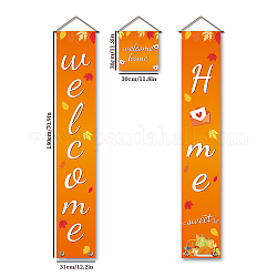 Polyester Hanging Sign for Home Office Front Door Porch Decorations, Rectangle & Square, Word Give Thanks, Orange, 180x30cm and 30x30cm, 3pcs/set