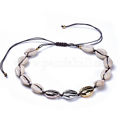 Colliers de perles de cauris ajustables, avec fil de nylon tressé et 304 perles en acier inoxydable, verge d'or pale, 22 pouce (56 cm)