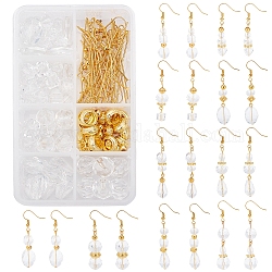 SUNNYCLUE 152Pcs Transparent Glass Beads, Teardrop & Geometry Glass Beads and Plastic Spacer Beads, Brass Earring Hooks & Pins, for DIY Glass Dangle Earrings Making Kits, Golden, 8x8x8mm, Hole: 1mm
