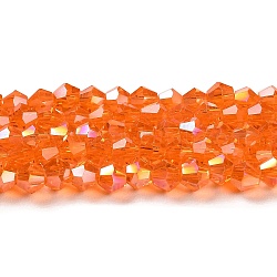 Transparent galvanisieren Glasperlen Stränge, ab Farbe plattiert, facettiert, Doppelkegel, orange, 3x2.5 mm, Bohrung: 0.7 mm, ca. 162~185 Stk. / Strang, 12.76~14.61 Zoll (32.4~37.1 cm)