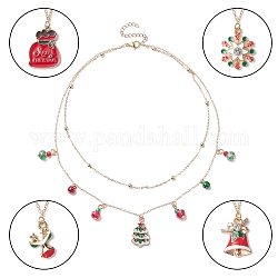 Двухслойное ожерелье из сплава-сателлита с подвесками в виде рождественской елки, оленя и снежинки из сплава, красочный, 14.72 дюйм (37.4 см)