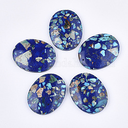 Jaspe imperial sintético ensamblado y colgantes de lapislázuli natural, teñido, oval, azul, 45x35~35.5x7mm, agujero: 1.4 mm