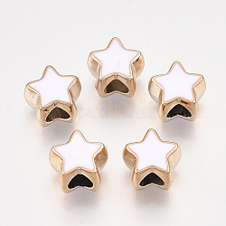 Uv placage acrylique perles européennes, avec l'émail, Perles avec un grand trou   , étoiles du nord, or clair, blanc, 10.5x11.5x9mm, Trou: 4.5mm