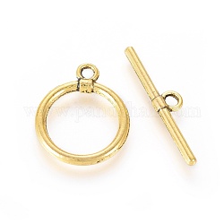 Сплавочные застежка тоггл тибетского стиля, кольцо, античное золото , Кольцо: 18x14x2 mm, отверстия: 2 мм, бар: 23x5x2 мм, отверстие : 2 мм
