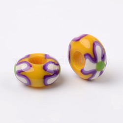 Fatti a mano del polimero dello smalto European Beads, perline rondelle  con foro grande, oro, 14x7.5mm, Foro: 5.5 mm