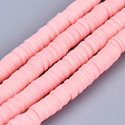 Flache runde handgemachte Polymer Clay Perle Spacer, rosa, 3x1 mm, Bohrung: 1 mm, ca. 380~400 Stk. / Strang, 17.7 Zoll