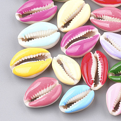Perles de coquillage cauri naturelles, avec l'émail, pas de trous / non percés, couleur mixte, 20~26x13~18x5~7mm