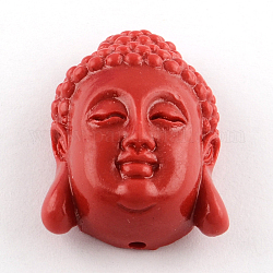 Perline di corallo tinto Buddha head sintetico, firebrick, 27~28x20~21x12mm, Foro: 1.5 mm