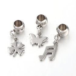 Mixed Shape 304 Stainless Steel European Large Hole Dangle Charms, Stainless Steel Color, 19~24mm, Hole: 3.6~4mm