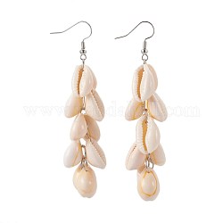 Cauris perles perles pendantes, avec crochets d'oreilles en 304 acier inoxydable et anneau de jonction en fer, 84~86mm, pin: 0.7 mm