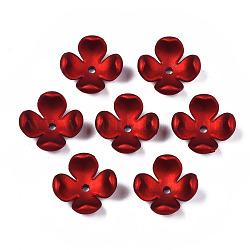 ゴム引きスタイルの不透明なアクリルビーズキャップ  4花びら  花  暗赤色  16.2x14.3x6.9mm  穴：1.9mm