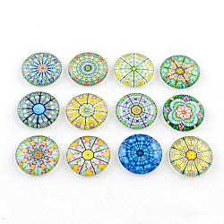 Half Round/Dome Kaleidoscope Photo Glass Flatback Cabochons for DIY Projects, Mixed Color, 12x4mm